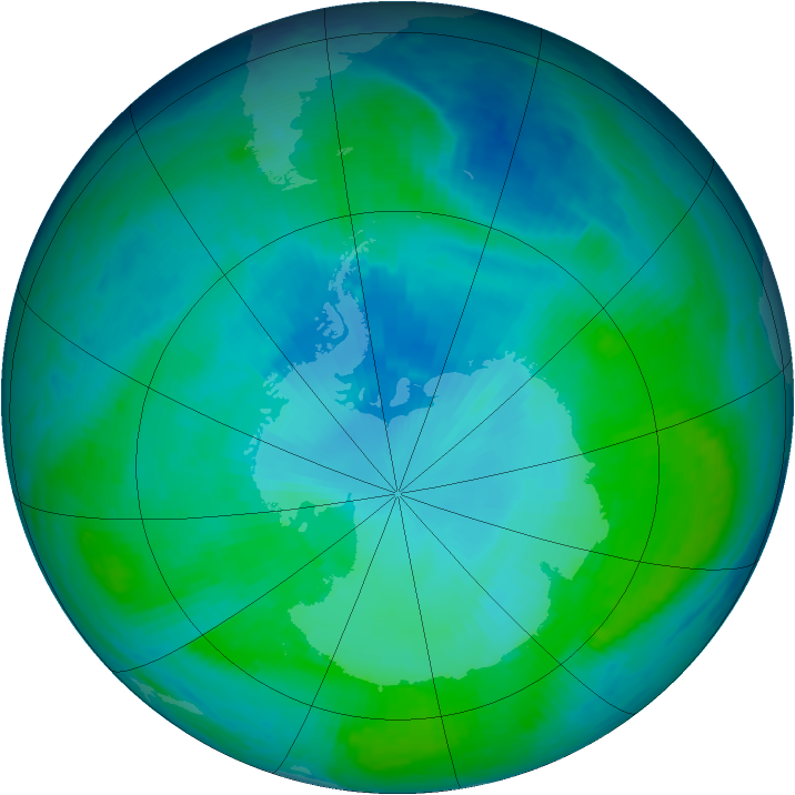 Antarctic ozone map for 22 January 1998